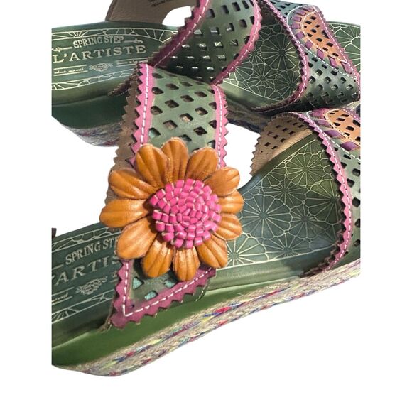 L’ Artiste By Spring Step Virgie Floral Platform Sandals Green/ Pink Size 41-  9 - Picture 5 of 15